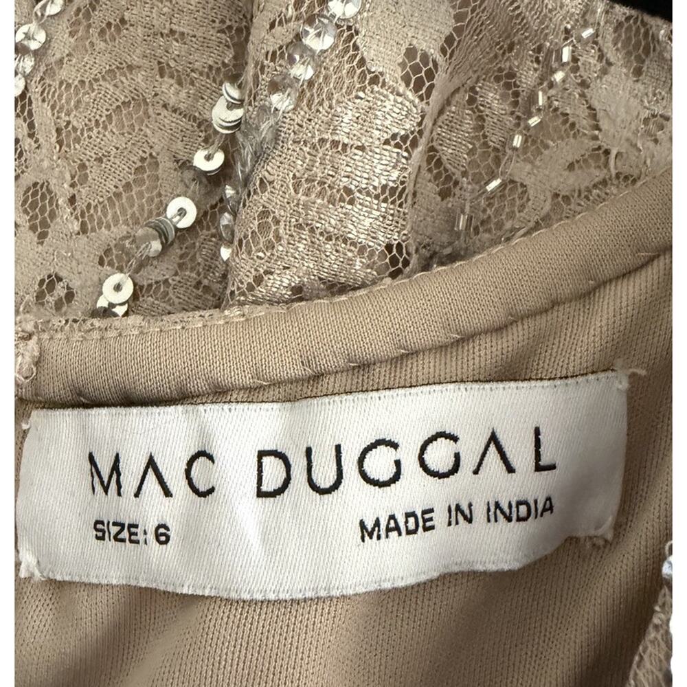 Mac Duggal 93676 Midi Dress Beaded V-Neck Long Sleeve Taupe Sequin Size 6 - Picture 6 of 14